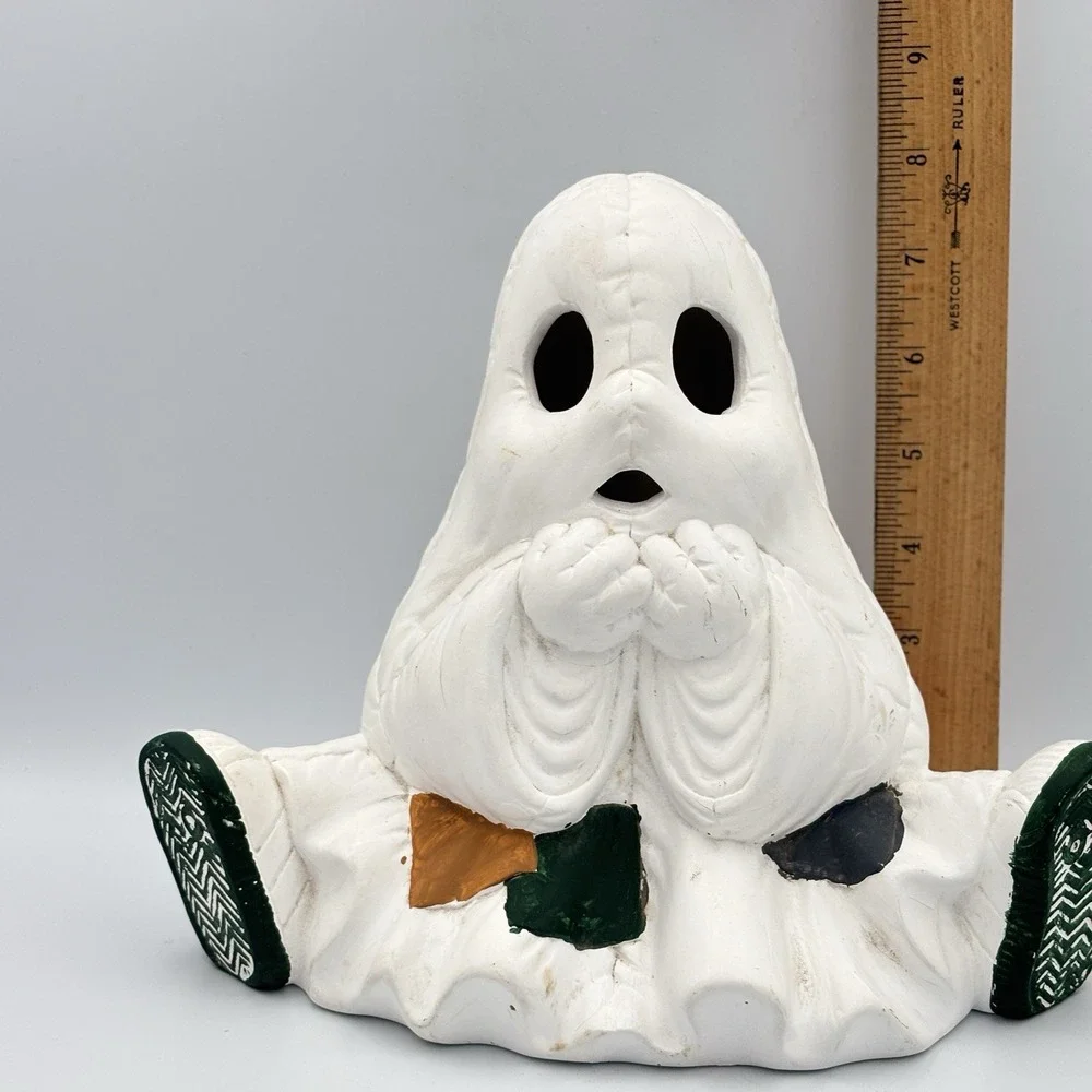 Vintage Halloween Ceramic Patchwork Ghost Rare Holiday Decor Cute & Spooky